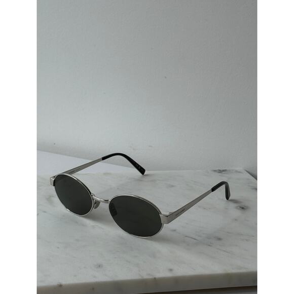 NEW Saint Laurent SL692 Oval Metal Sunglasses in Silver main image 5